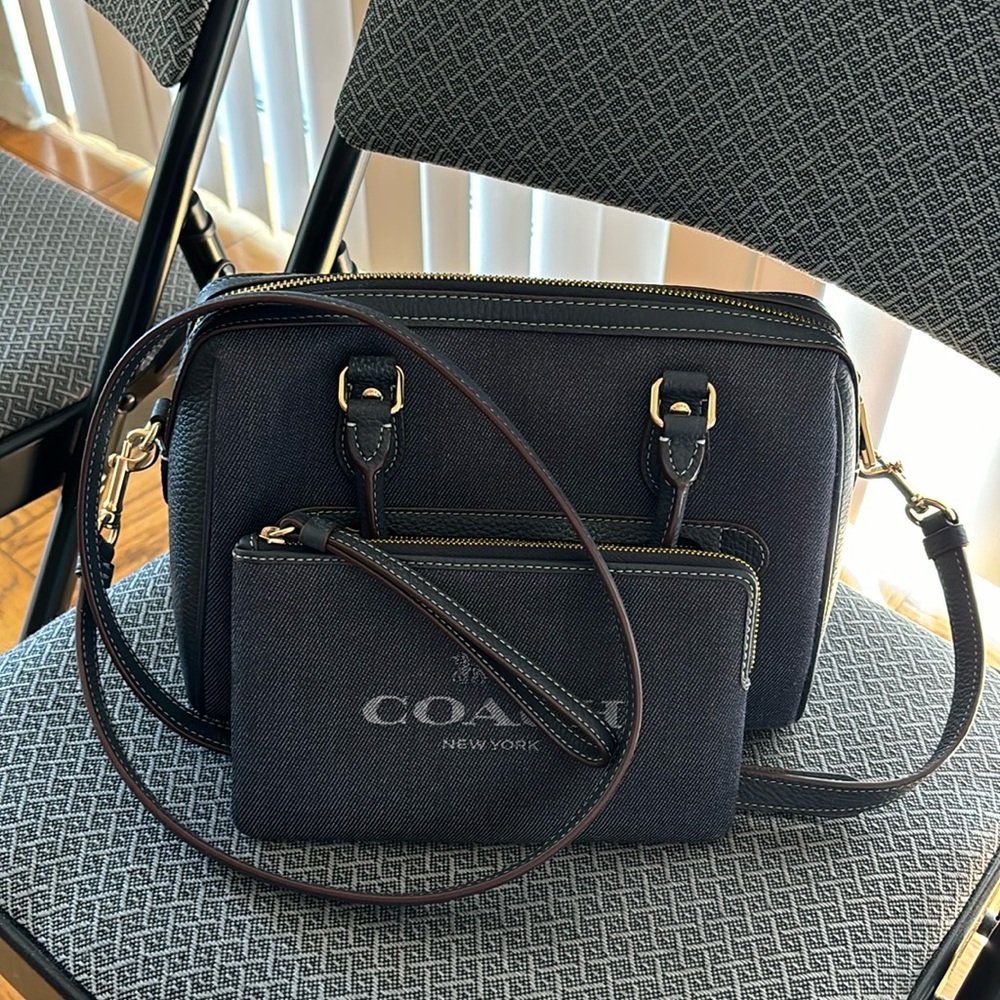 Coach denim crossbody and wristlet